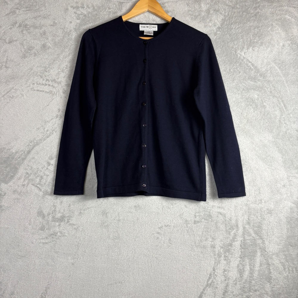 Vintage Cardigan Button Front Small Navy Blue Cotton Minimalist Dark Academia